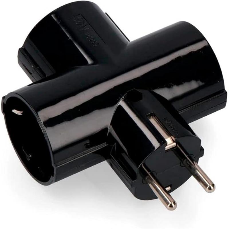 Adaptador triple TT Lateral 16A-250V Negro