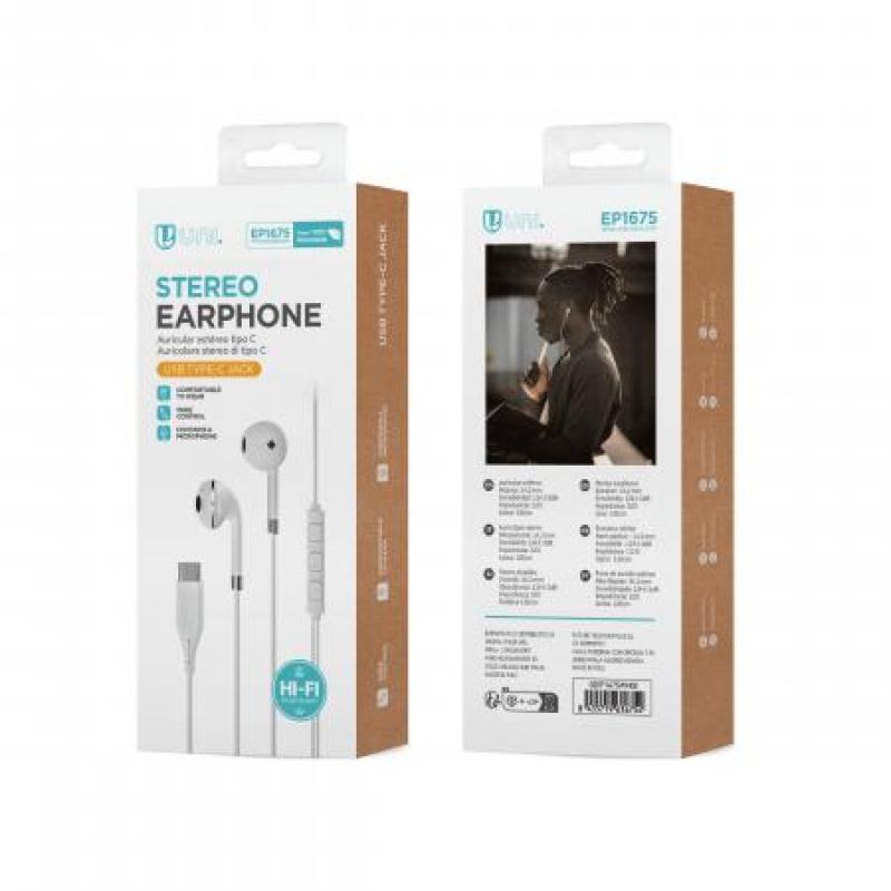 Auriculares con cable semi-in-ear EP1675 con interfaz tipo C, color blanco