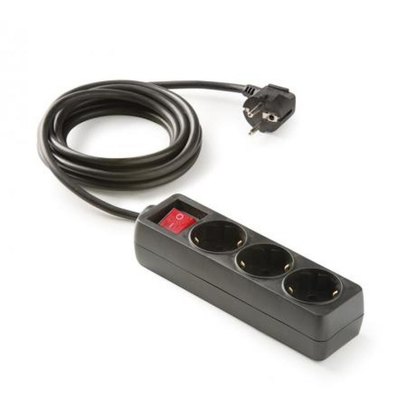 Base 3 tomas TT C/Int.Cable 1,5 m. Negro