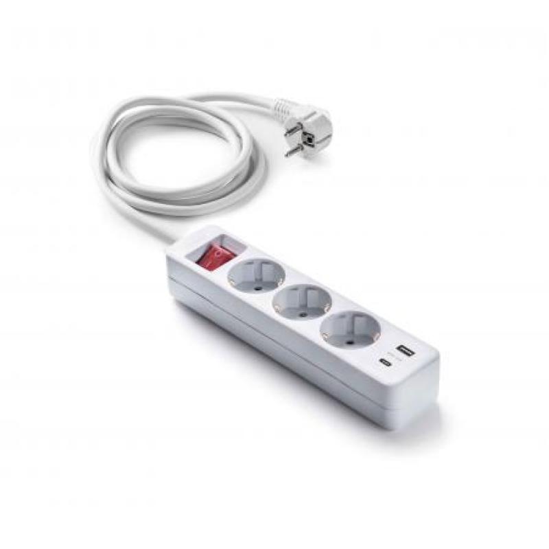 Base 3 tomas TT+2 USB A+C C/Int.Cable 1,5 m.