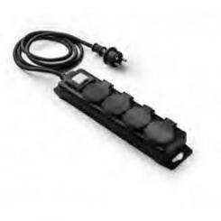 Base 4 tomas TT C/Int.Cable 1,5 m. Negro IP44
