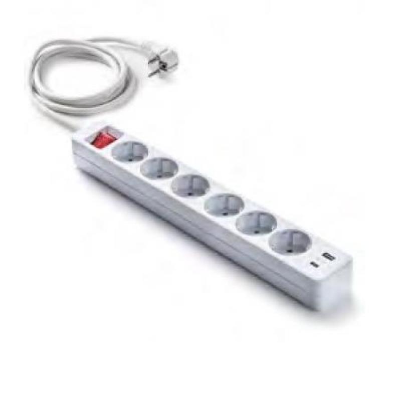 Base 6 tomas TT+2 USB A+C C/Int.Cable 1,5 m.