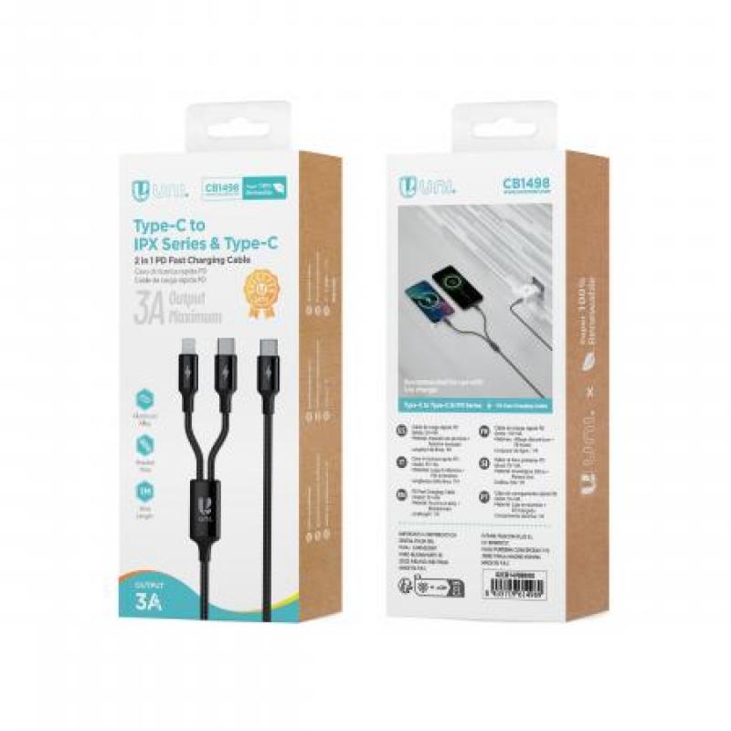 C-C y L aleación de aluminio trenzado uno a dos cable de datos 1M 3A negro CE