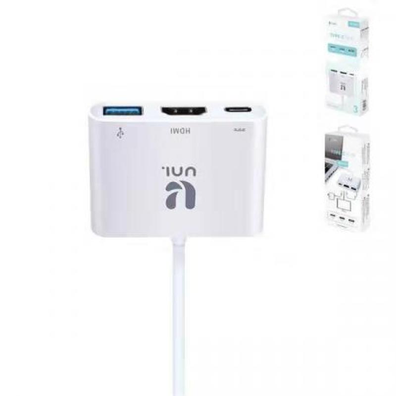 Cable adaptador Hub 3 en 1 TIPO-C Plata