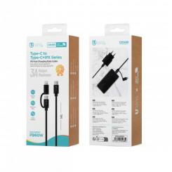 Cable de carga r·pida trenzado de nailon 3A PD60W C-C+L 1M OD3.5mm negro