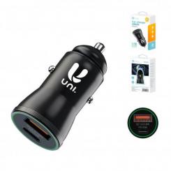 Cargador de coche 20W puertos A+C carga rápida en negro