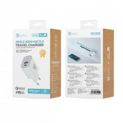 Cargador de viaje PD30W USB-A+enchufe tipo C, blanco CE
