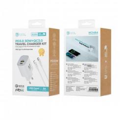 Cargador de viaje PD30W USB-A+Enchufe tipo C,Blanco+Cable(C-L) CE