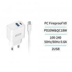 Cargador Dual USB y Tipo-C PD20W con cable Tipo-C a Tipo-C GaN GS TUV carga rapida – Blanco