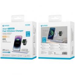 Cargador inalámbrico plegable 3 en 1 de 15 W en color blanco (incluye cable TIPO C de 1 m y 2 A)