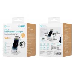 Cargador inalámbrico vertical 3 en 1 de 15W (incluido cableado 1M, 2A TYPE-C) CE Negro