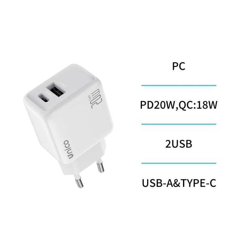Cargador USB y Tipo-C PD20W QC18W GaN GS TUV carga rapida – Blanco