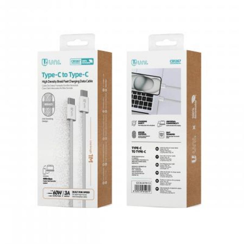 CE blanco gris OD3.2 del cable de carga rápido trenzado de alta densidad C-C el 1M de 3A PD60W