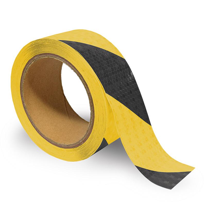 Cinta reflectante adhesiva. 5cm x 10m. Negro-Amarillo