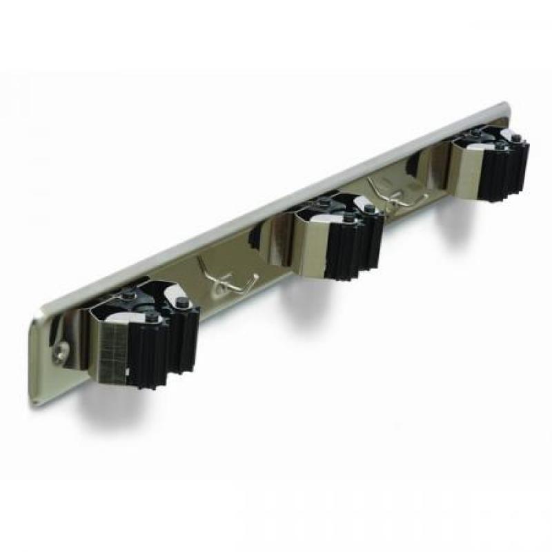 Cuelga escobas Triple con rodillos / Acero inox. Blister 1 ud.