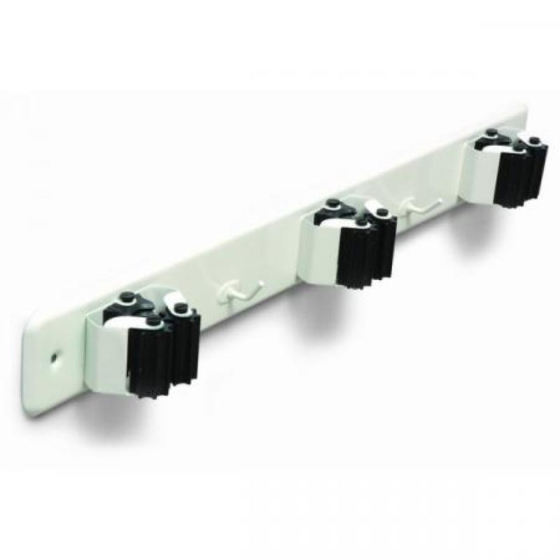Cuelga escobas Triple con rodillos / Lacado blanco. Blister 1 ud.