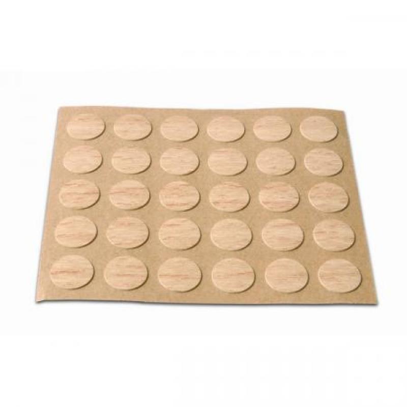 Embellecedor Cubre-tornillos adhesivo. Ø 13 mm / Madera haya. Blister 30 discos