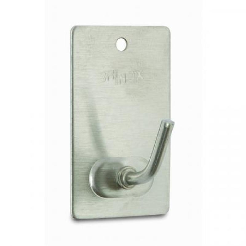 Percha mediana adhesiva / Acero inox. Blister 3 uds.