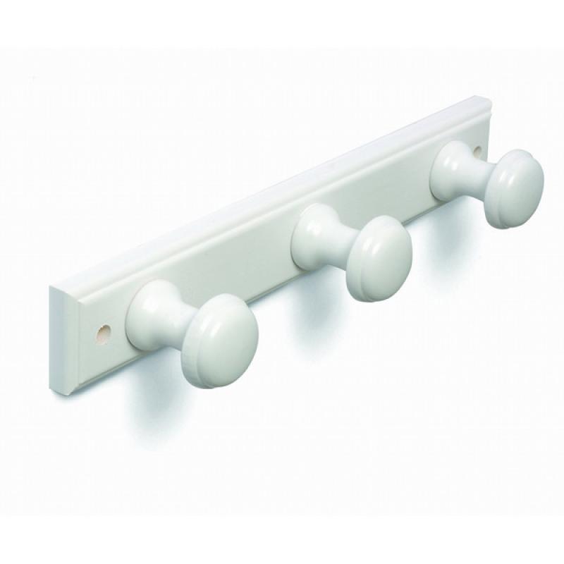 Perchero Madera 3 pomos Redondos. Lacado Blanco