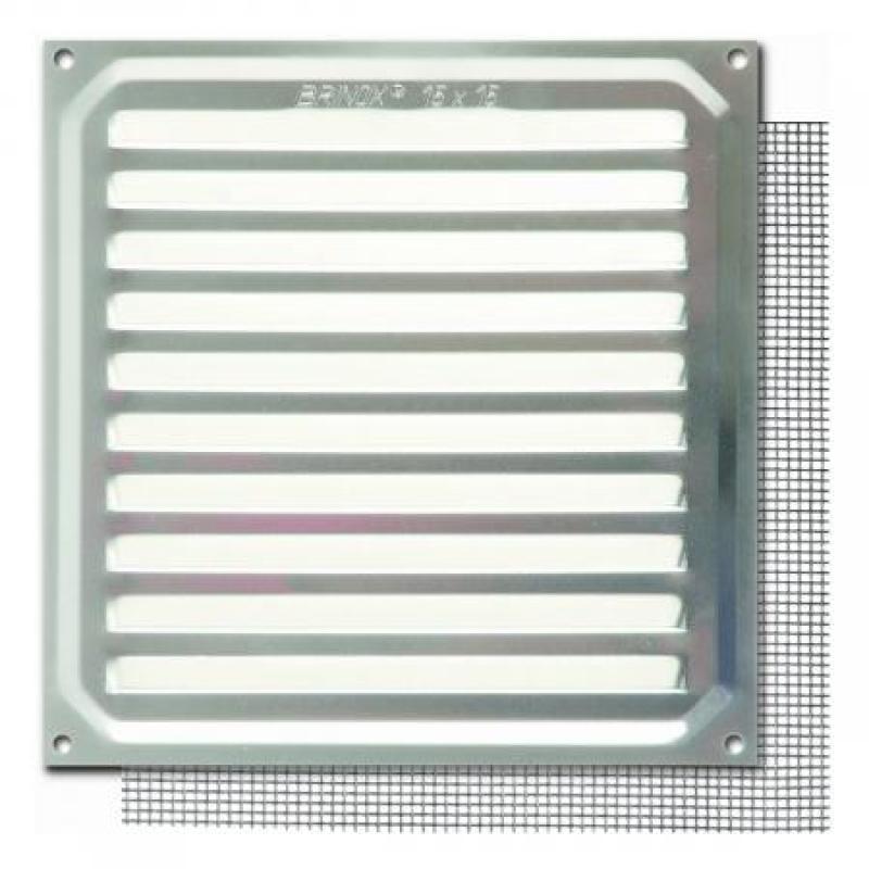 Rejilla 15x15 cm. Con mosquitera / Aluminio. Blister 1 ud.